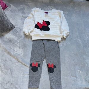 White and Gray Minnie Mouse Outfit with Red Bow